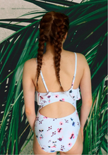 Load image into Gallery viewer, White Floral Ruffle One-Piece Swimsuit