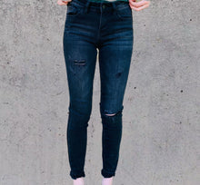 Load image into Gallery viewer, Flying Monkey Vervet Distressed Mid-rise Black Skinny Jean
