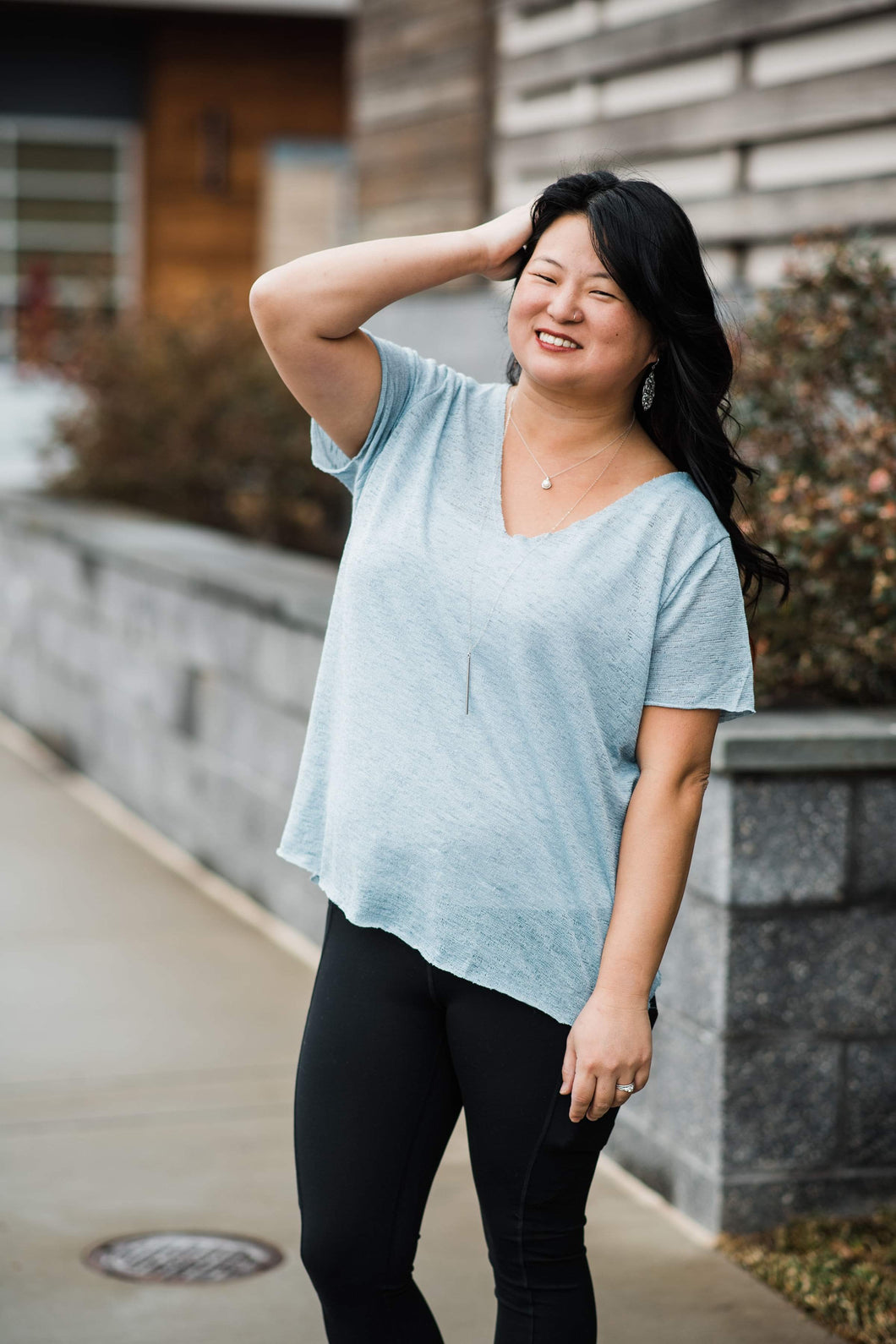 Blue V Neck Short Sleeve Top