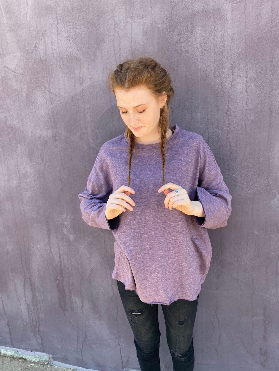 Plum Drop Shoulder Bell Sleeve Top