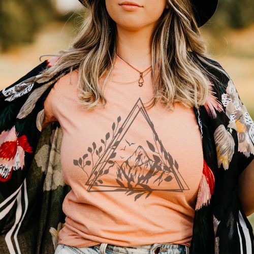 Vintage Faded Peach Geometric Triangle Design Tee Shirt